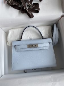 全手缝👉二代Mini Kelly 19cm 进口Epsom皮 雾蓝 银扣-高仿包包
