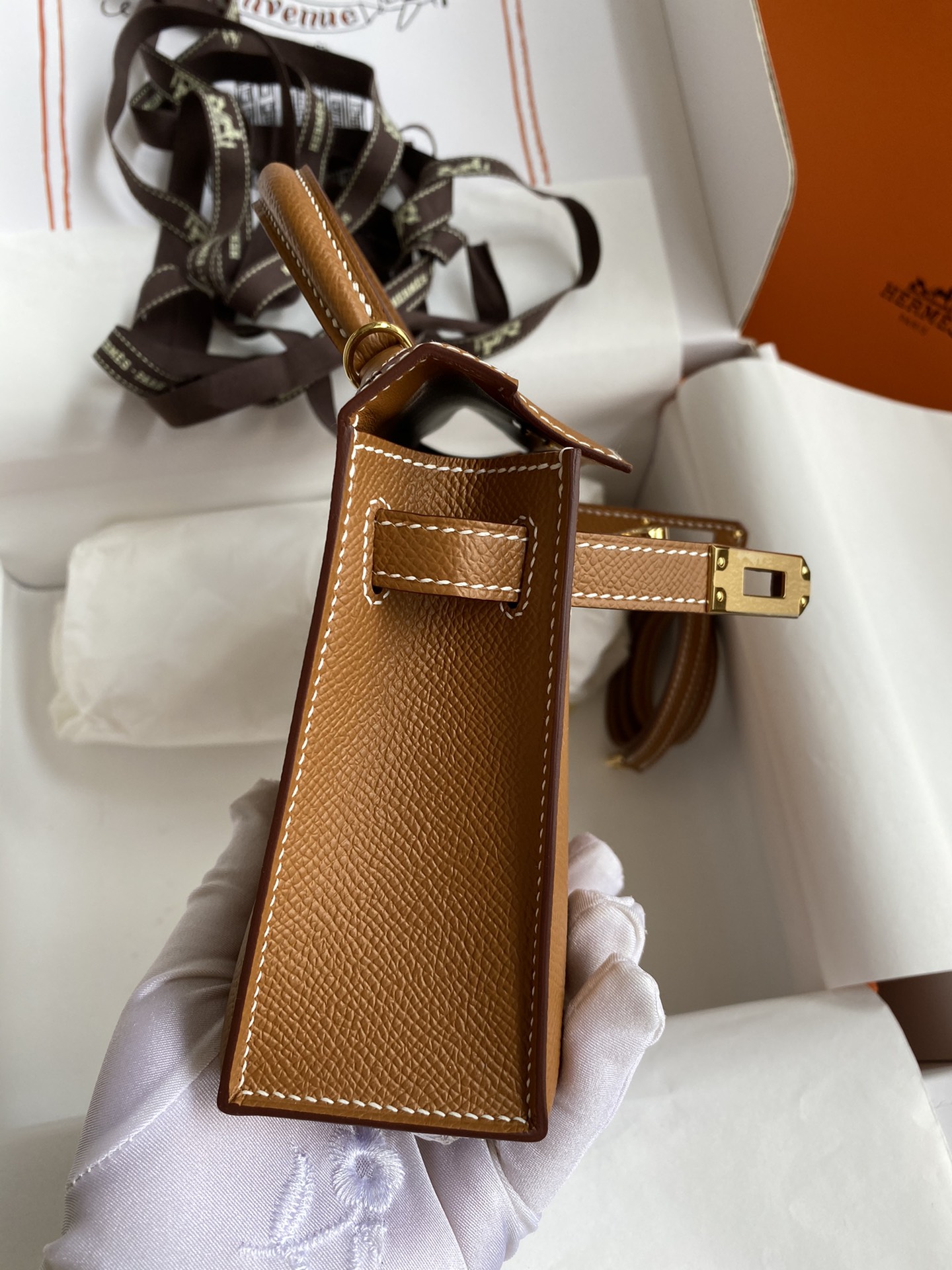图片[6]-全手缝👉二代Mini Kelly 19cm 进口Epsom皮 金棕 金扣-高仿包包