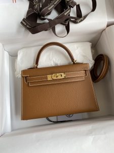 全手缝👉二代Mini Kelly 19cm 进口Epsom皮 金棕 金扣-高仿包包