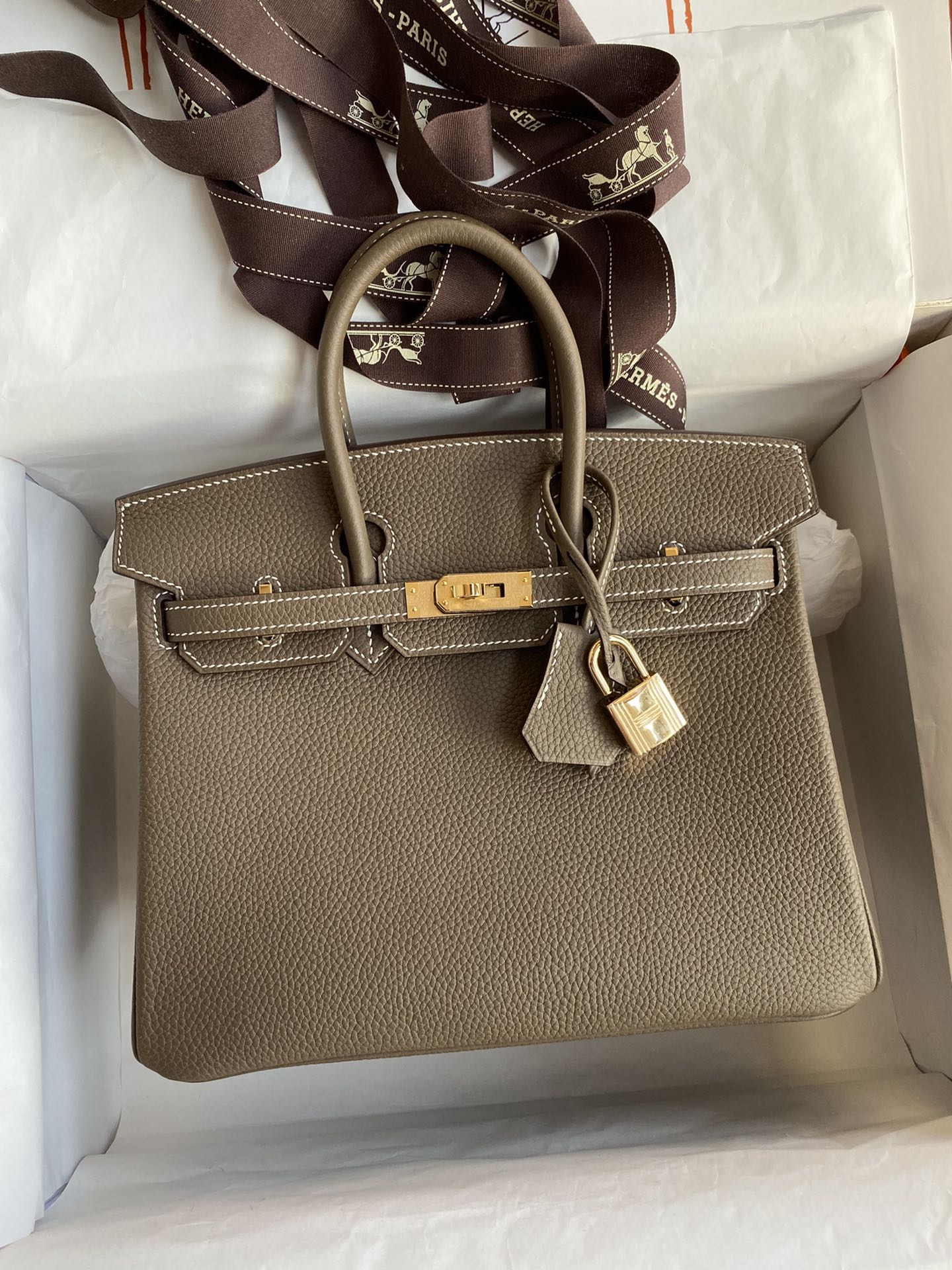 全手缝👉Birkin 25cm 进口Togo皮 大象灰🐘 金扣-高仿包包
