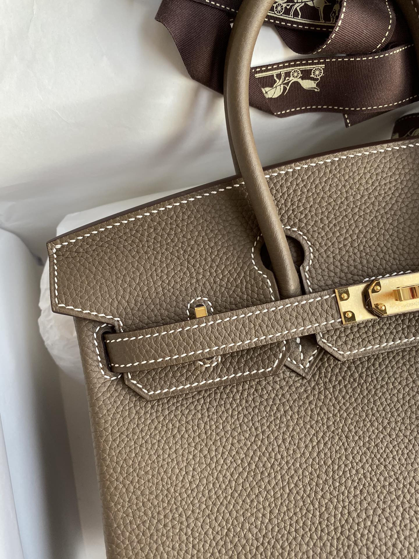 图片[4]-全手缝👉Birkin 25cm 进口Togo皮 大象灰🐘 金扣-高仿包包