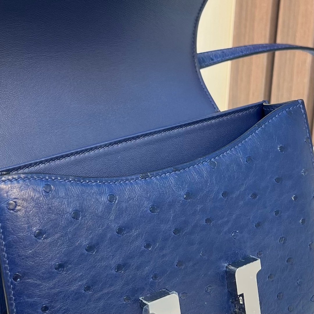 图片[7]-Constance 19cm Ostrich 原厂kk进口鸵鸟皮 Ck73宝石蓝 银扣 一级工艺 全手工缝 Phw 定制✈️-高仿包包