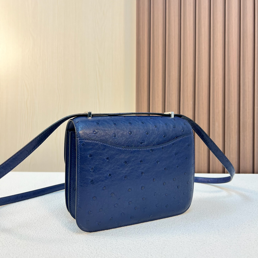 图片[5]-Constance 19cm Ostrich 原厂kk进口鸵鸟皮 Ck73宝石蓝 银扣 一级工艺 全手工缝 Phw 定制✈️-高仿包包