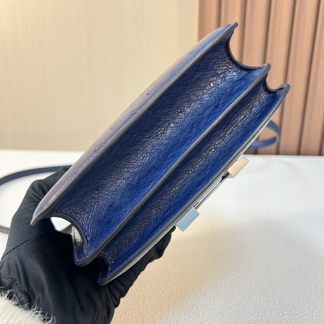 图片[9]-Constance 19cm Ostrich 原厂kk进口鸵鸟皮 Ck73宝石蓝 银扣 一级工艺 全手工缝 Phw 定制✈️-高仿包包