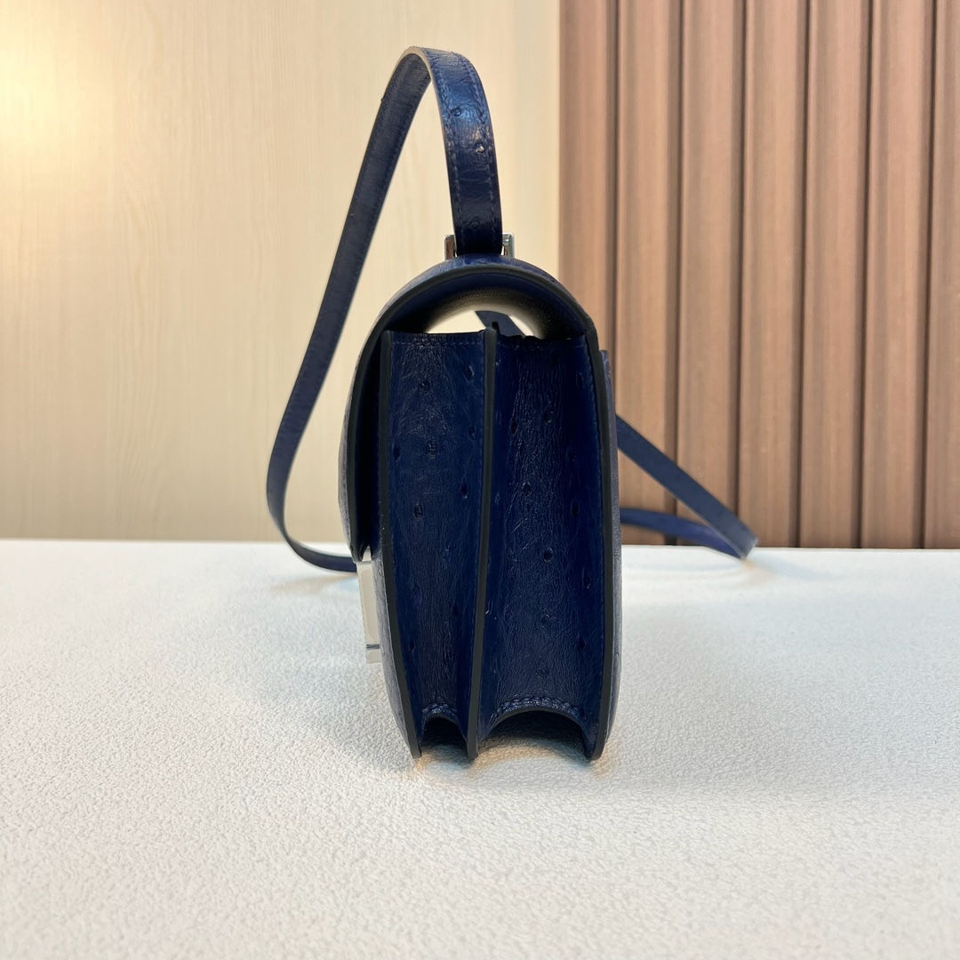 图片[4]-Constance 19cm Ostrich 原厂kk进口鸵鸟皮 Ck73宝石蓝 银扣 一级工艺 全手工缝 Phw 定制✈️-高仿包包