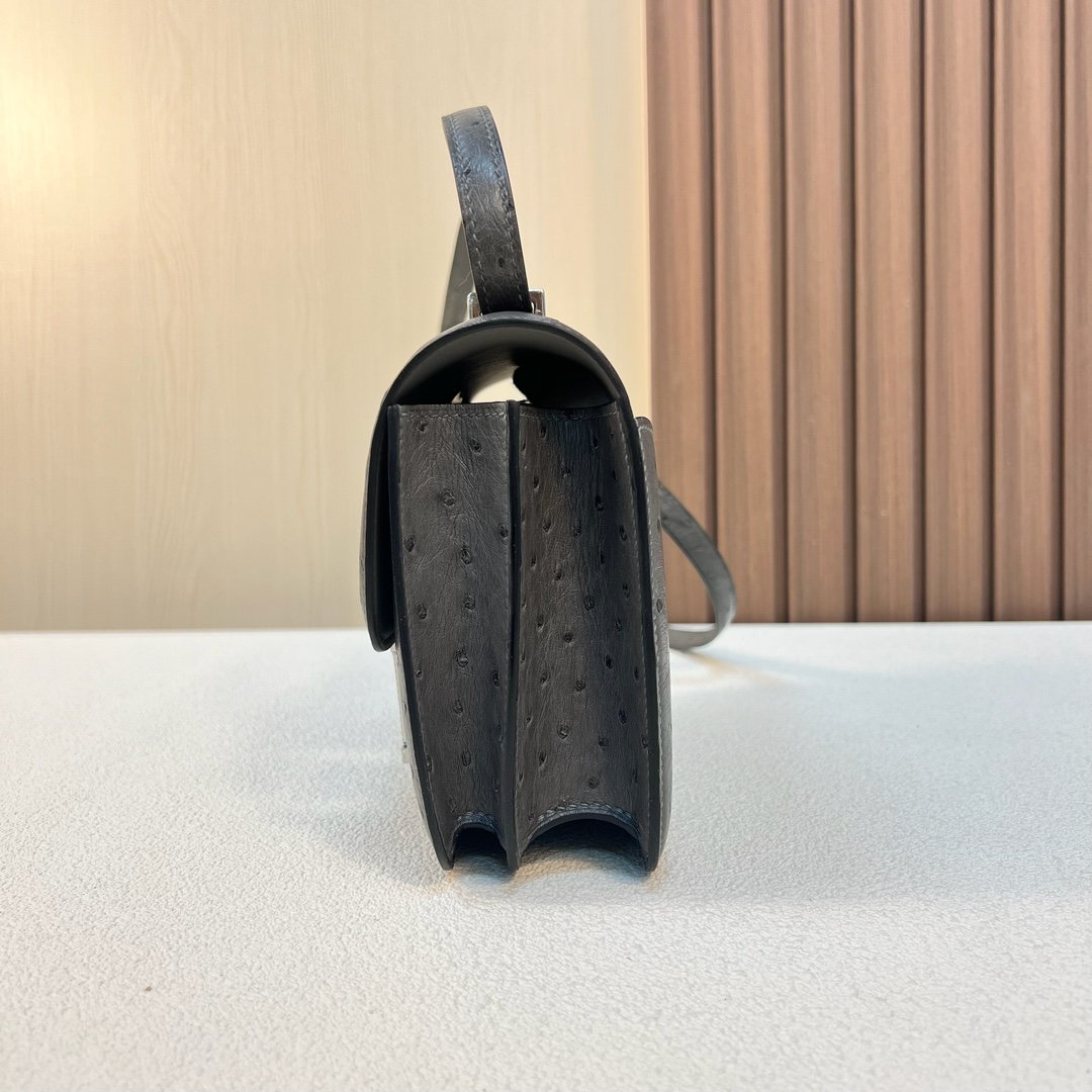 图片[5]-Constance 19cm Ostrich 原厂kk进口鸵鸟皮 Ck88石墨灰 银扣 一级工艺 全手工缝 Phw 定制✈️-高仿包包