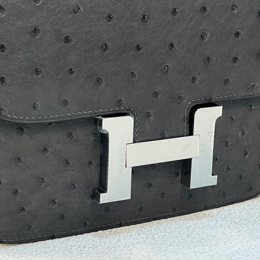 图片[3]-Constance 19cm Ostrich 原厂kk进口鸵鸟皮 Ck88石墨灰 银扣 一级工艺 全手工缝 Phw 定制✈️-高仿包包