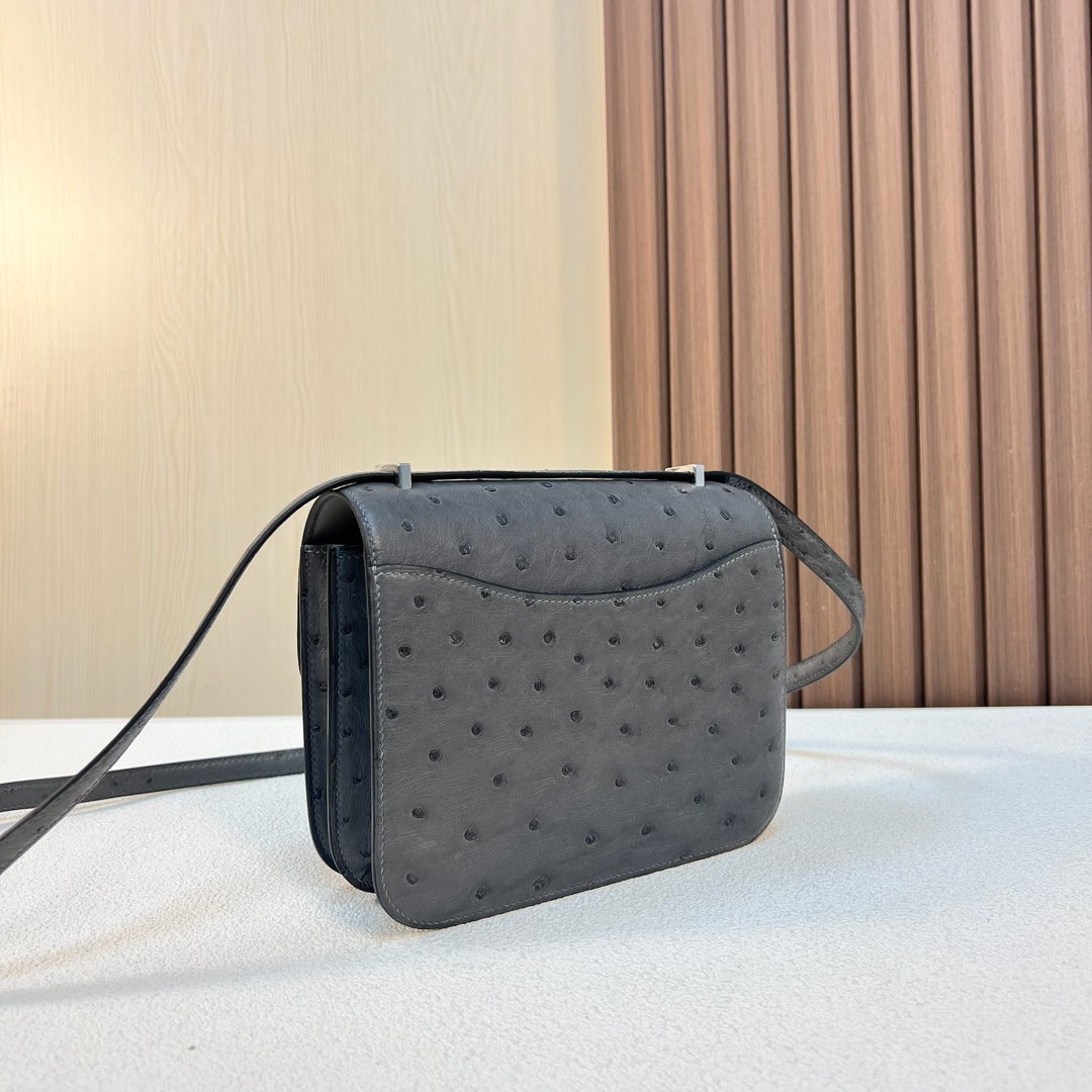 图片[6]-Constance 19cm Ostrich 原厂kk进口鸵鸟皮 Ck88石墨灰 银扣 一级工艺 全手工缝 Phw 定制✈️-高仿包包
