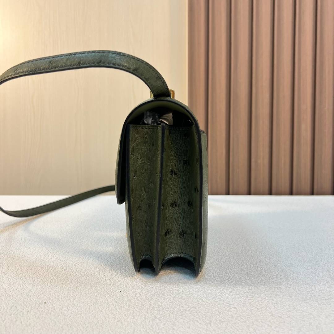 图片[5]-Constance 19cm Ostrich 原厂kk进口鸵鸟皮 V6丛林绿 金扣 一级工艺 全手工缝 Ghw 定制✈️-高仿包包