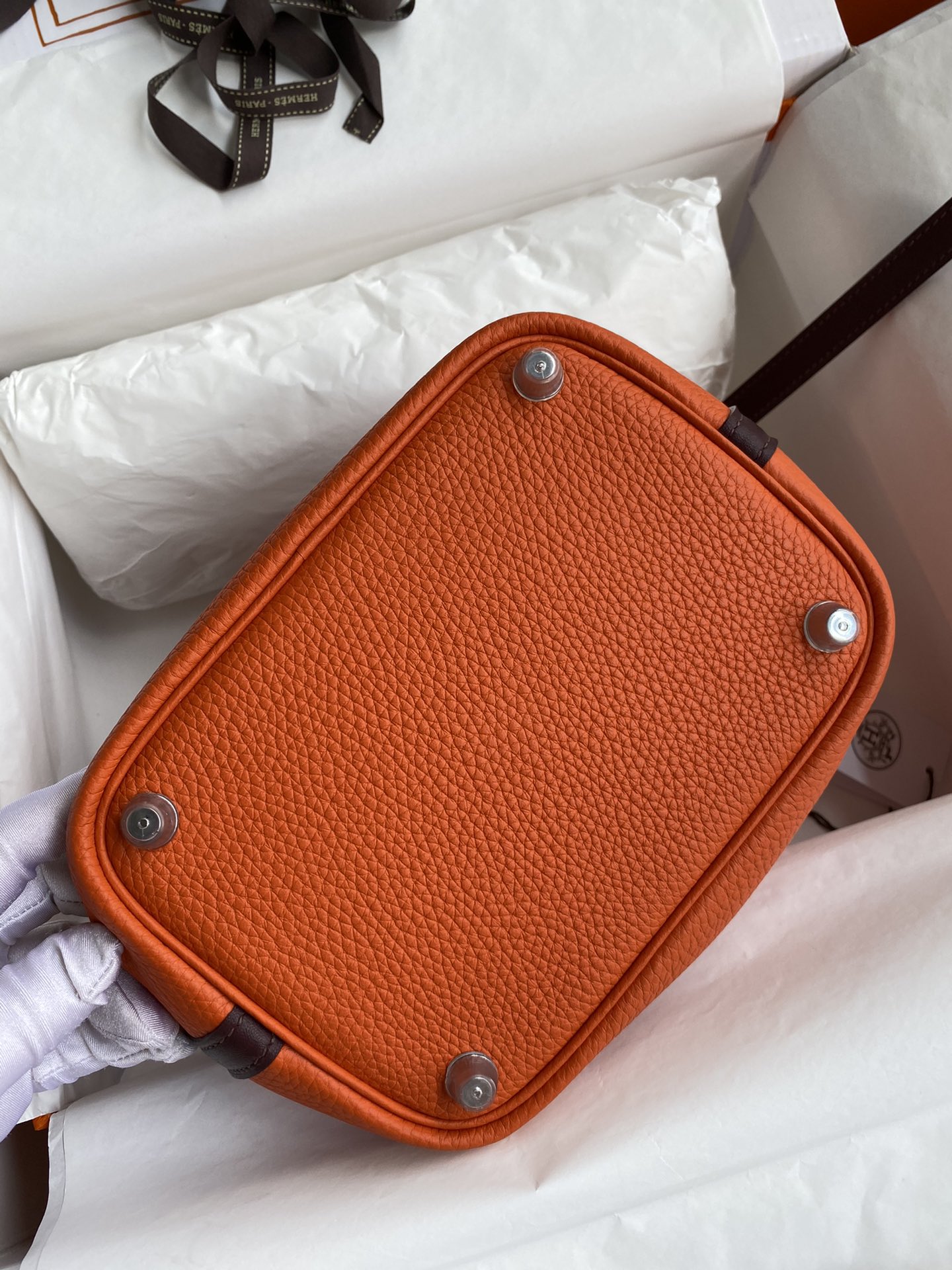 Picture [7]- Vegetable Basket Picotin...18cm Imported TC leather Orange spelling burgundy Gold and silver buckle wax line-High Faux Bags