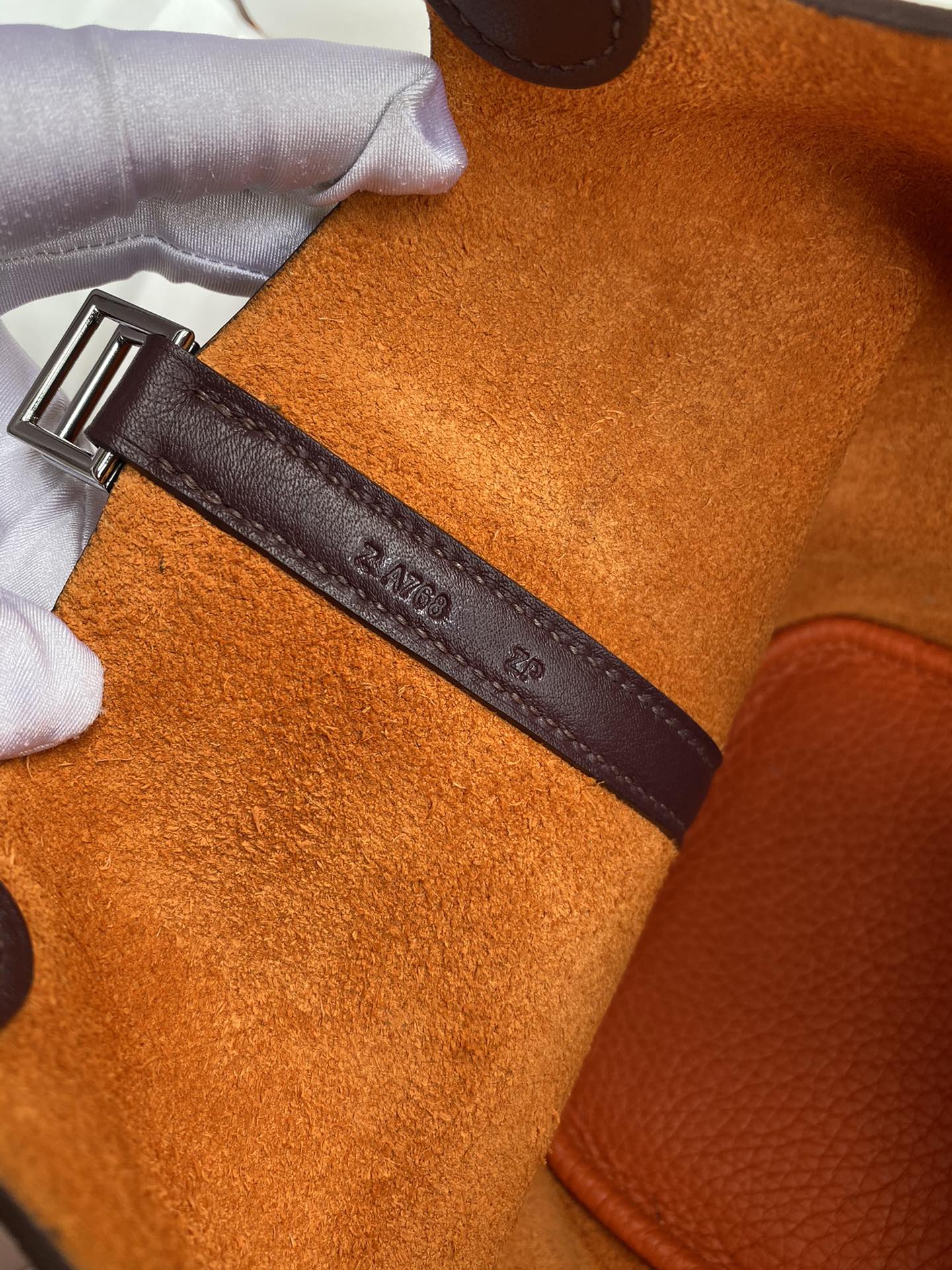 Picture [9]- Vegetable Basket Picotin...18cm Imported TC Leather Orange Spell Burgundy Gold and Silver Buckle Waxed Line-High Faux Bags