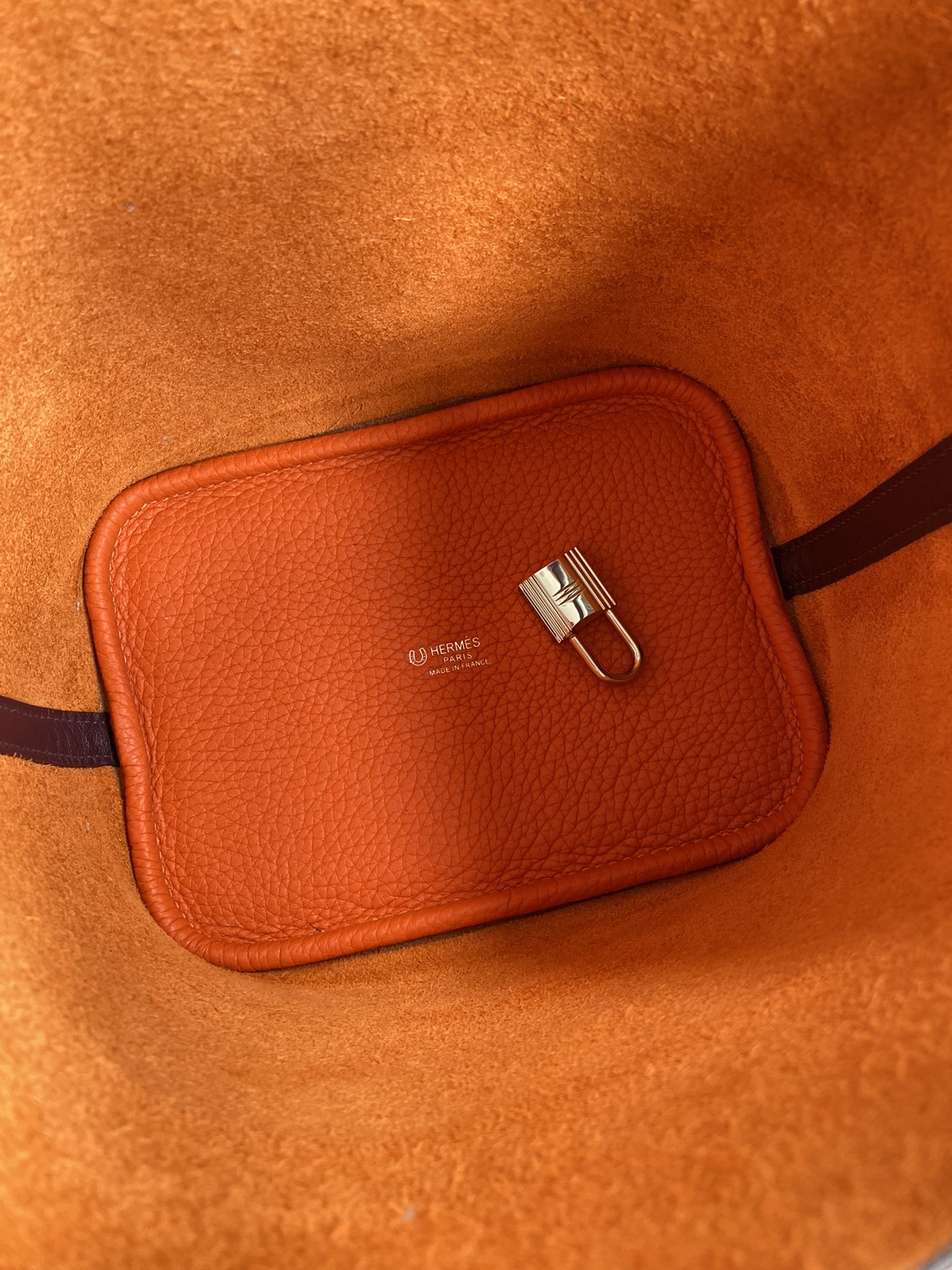 Picture [8]- Vegetable Basket Picotin...18cm Imported TC leather Orange spelling burgundy Gold and silver buckle wax line-High Faux Bags
