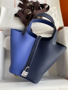 菜篮子Picotin...18cm 进口Taurillon Clemence皮 明蓝拼宝石蓝 银扣-高仿包包