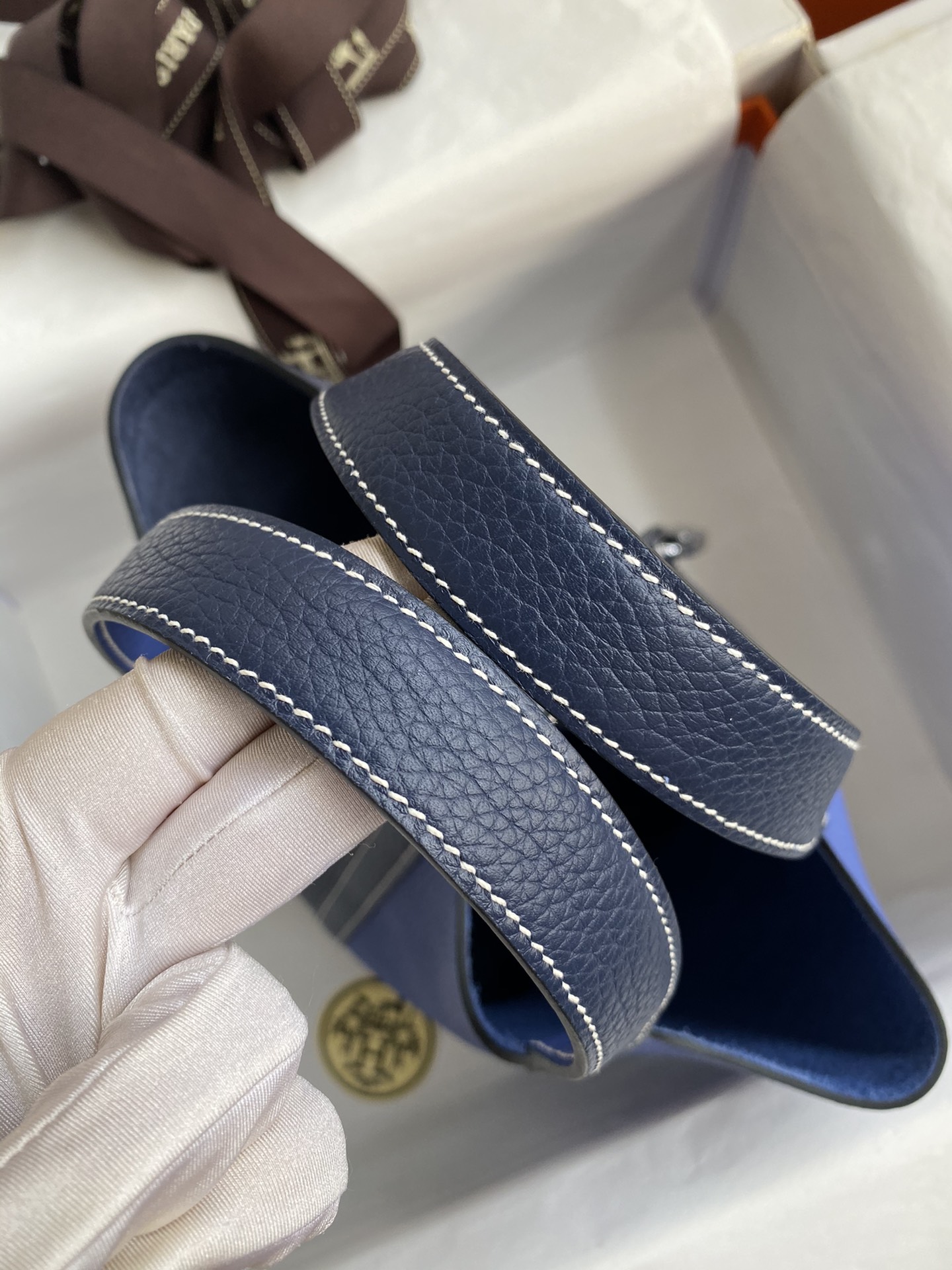 图片[5]-菜篮子Picotin…18cm 进口Taurillon Clemence皮 明蓝拼宝石蓝 银扣-高仿包包