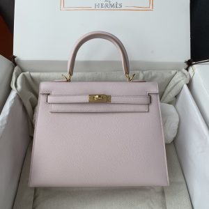 Kelly 25/28/32cm进口Epsom皮 手工蜡线缝制梦幻粉紫金银扣-高仿包包