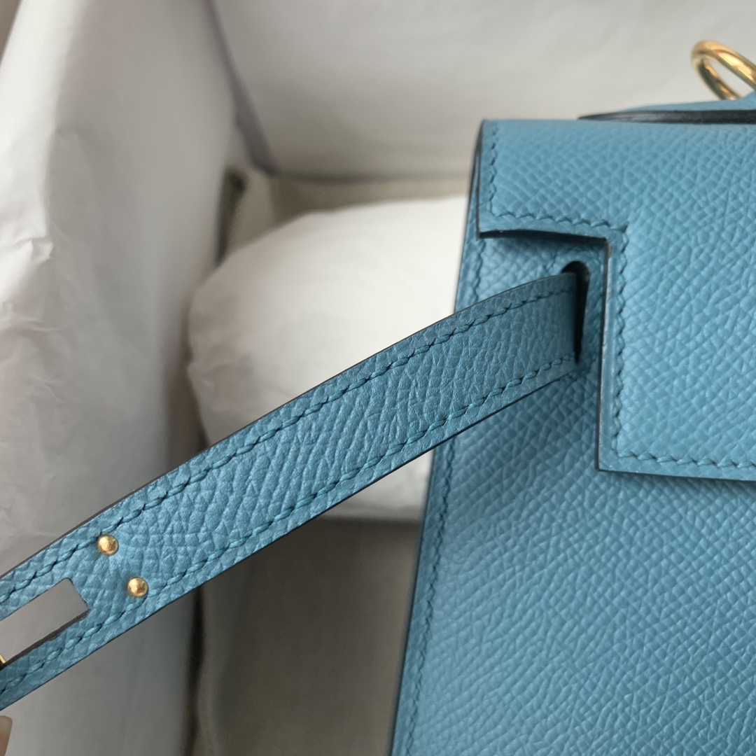 Picture[9]-Kelly 25/28/32cm Imported Epsom Leather Handmade Waxed Stitching Denim Blue Gold And Silver Buckle-High Fake Bags