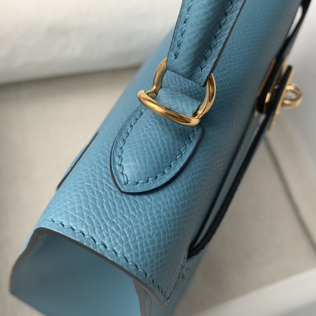 Picture[8]-Kelly 25/28/32cm Imported Epsom Leather Handmade Waxed Stitching Denim Blue Gold And Silver Buckle-High Fake Bags
