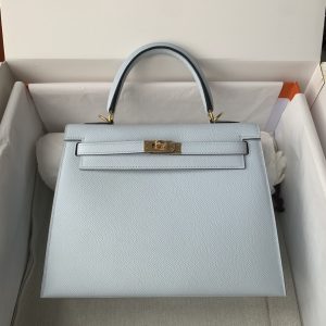 Kelly 25/28/32cm进口Epsom皮 手工蜡线缝制圣杯蓝金银扣-高仿包包