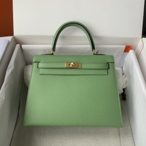 Kelly 25/28/32cm进口Epsom皮 手工蜡线缝制牛油果绿金银扣-高仿包包