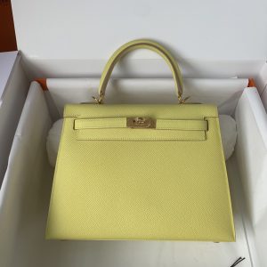 Kelly 25/38/32cm进口Epsom皮 手工蜡线缝制柠檬黄金银扣-高仿包包