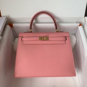 Kelly 25/28/32cm进口Epsom皮 手工蜡线缝制奶昔粉金银扣-高仿包包