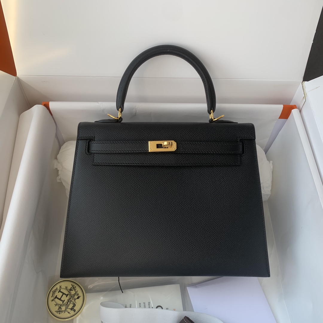 Kelly 25/28/32cm进口Epsom皮 手工蜡线缝制黑银金银扣-高仿包包