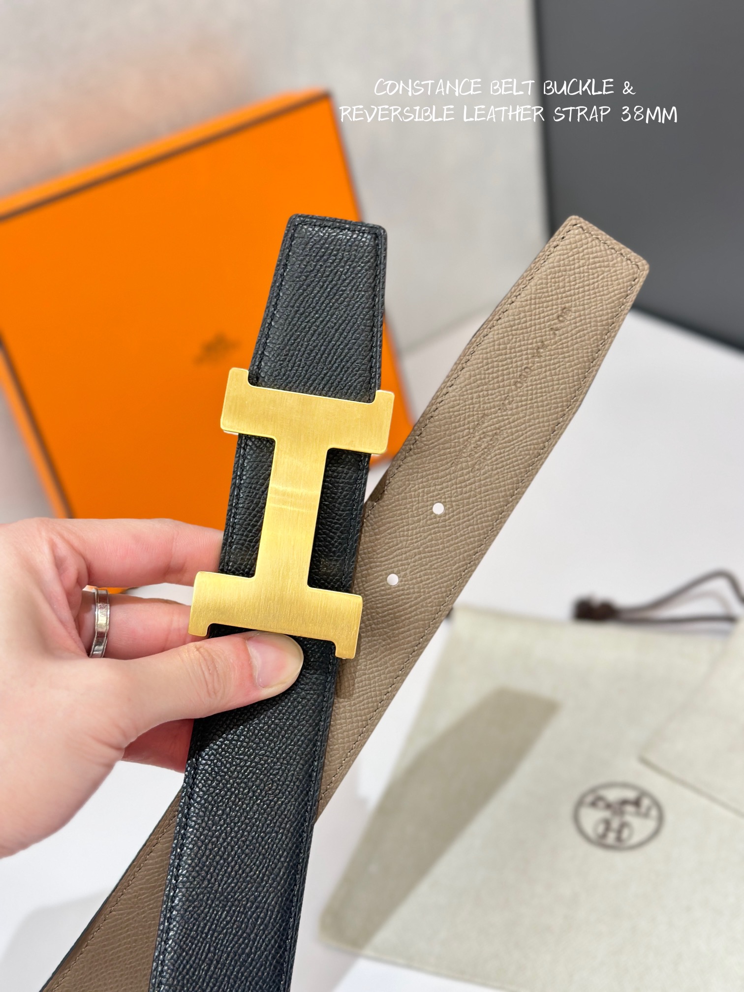 Picture [2]-CONSTANCE BELT BUCKLE & REVERSIBLE LEATHER STRAP 38MM-High Fake Bags