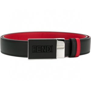FENDI (芬迪) 专柜同款 男士休闲双面用腰带宽3.4cm 全粒面黑色小牛皮制作内侧为红色牛皮旋转五金搭扣-高仿包包