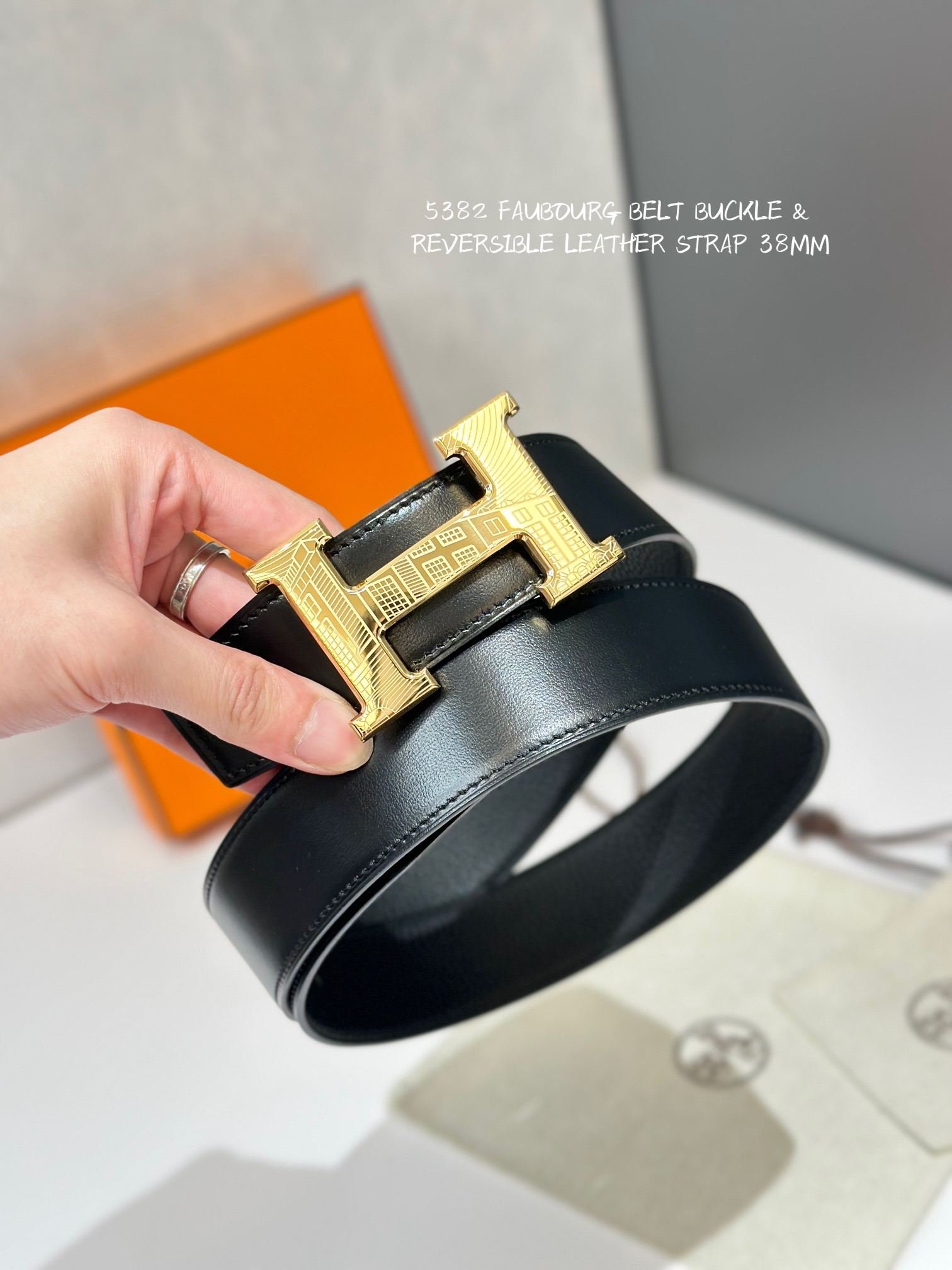 Picture [2]-5382 FAUBOURG BELT BUCKLE & REVERSIBLE LEATHER STRAP 38MM-High Faux Bags
