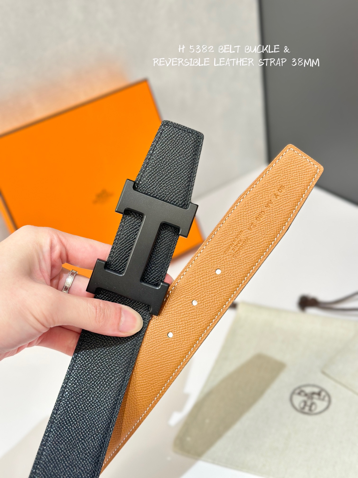 Picture [3]-H 5382 BELT BUCKLE & REVERSIBLE LEATHER STRAP 38MM-High Fake Bags