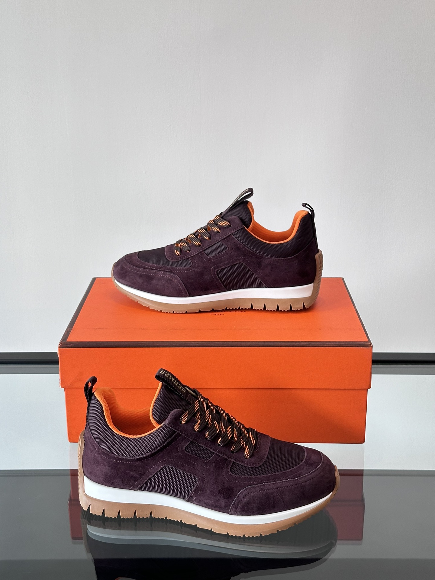Picture [4]-Hermes sneakers upper calfskin and mesh patchwork to create an imported material texture full lightweight sole decorated with color clashing patterns to create a versatile fashion style P680 yuan Size: 38-44 (45 customized)-High-fashion bags