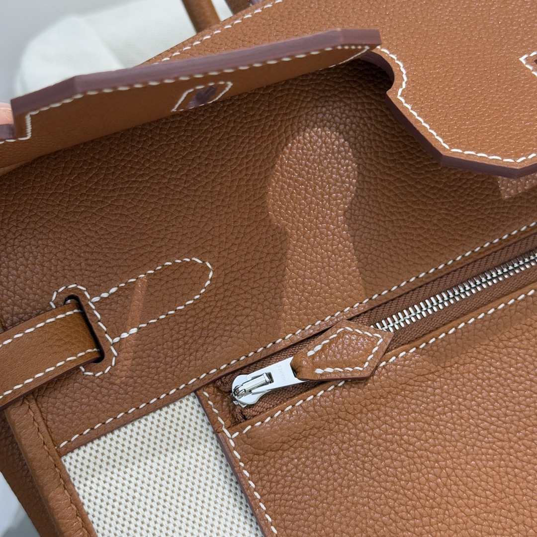 图片[7]-最  翻转birkin35cm hermes al envers 帆布以拼皮设计 福宝马鞍皮金棕色 银扣全手缝-高仿包包