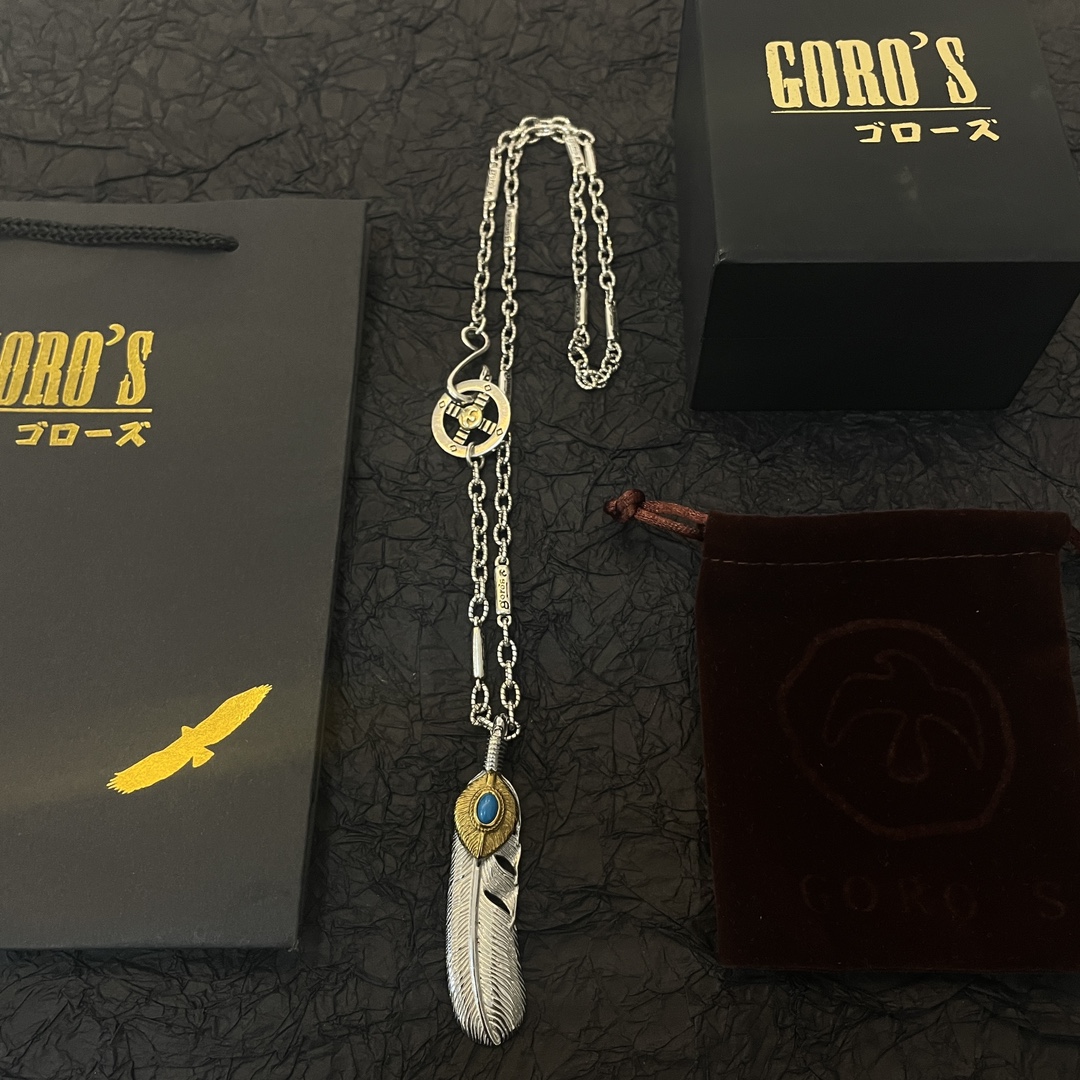 P260 New on the shelves Goro's Takahashi Goro Turquoise Feather Pendant Takahashi Classic Bamboo Necklace Recognized Exclusive Shooting main high-end market Racer/ins/Small Red Book popular models absolutely different from the ordinary version! Picture product details are consistent with ZP! The original production process crafted quality handmade ～ genuine open mold 💝 trend fashion essential men and women can wear couples models with the same rock punk Thai silver style retro elements trendy with the same models official website!