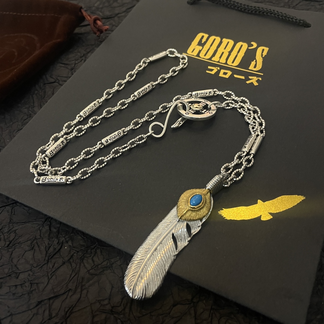 P260 New on the shelves Goro's Takahashi Goro Turquoise Feather Pendant Takahashi Classic Bamboo Necklace Recognized Exclusive Shooting main high-end market Racer/ins/Small Red Book popular models absolutely different from the ordinary version! Picture product details are consistent with ZP! The original production process crafted quality handmade ～ genuine open mold 💝 trend fashion essential men and women can wear couples models with the same rock punk Thai silver style retro elements trendy with the same models official website!