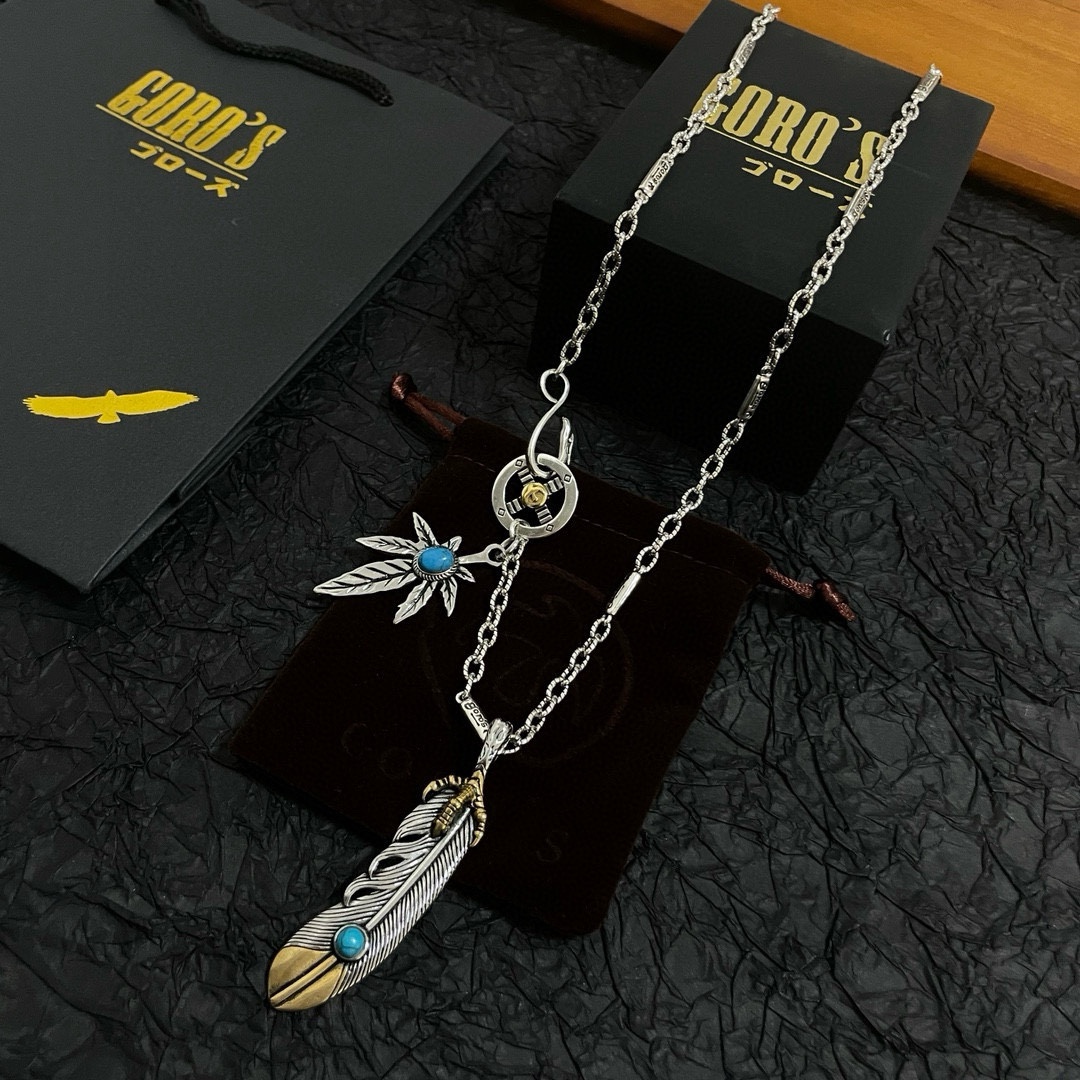P290 new on the shelves Goro's Takahashi Goro Vintage Feather Pendant Classic Takahashi Necklace Recognize the exclusive shooting Mainly high-end market Definitely different from the ordinary version! Picture product details are consistent with ZP! The original production process crafted quality handmade ～ genuine open mold 💝 trend fashion must have both men and women can wear couples models with the same rock punk Thai silver style retro elements trendy with the same models on the official website ❤️