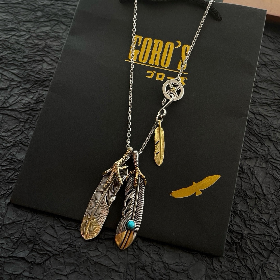 P290 new on the shelves Goro's Takahashi Goro Vintage Feather Pendant Classic Takahashi Necklace Recognize the exclusive shooting Mainly high-end market Definitely different from the ordinary version! Picture product details are consistent with ZP! The original production process crafted quality handmade ～ genuine open mold 💝 trend fashion must have both men and women can wear couples models with the same rock punk Thai silver style retro elements trendy with the same models on the official website ❤️