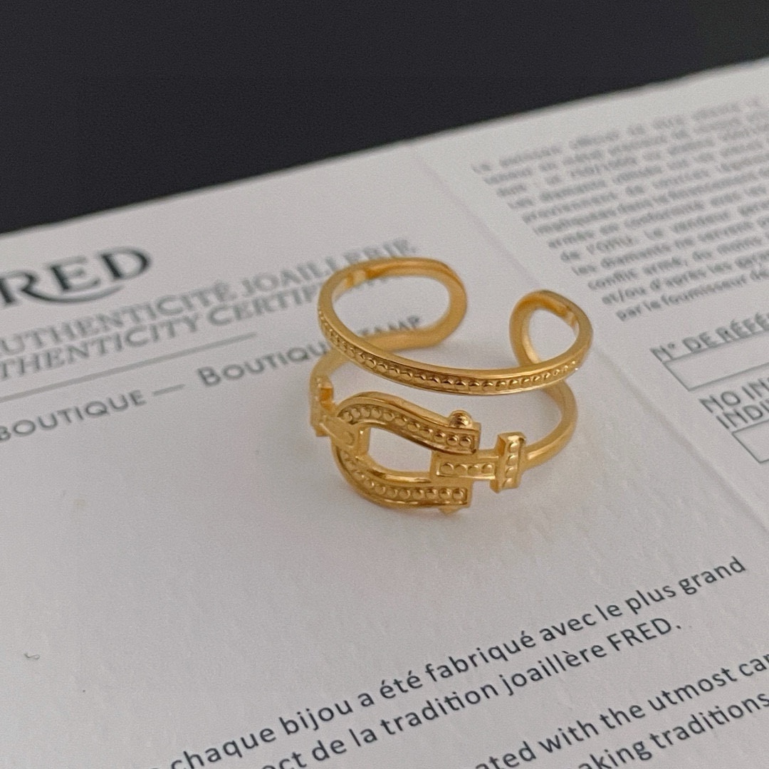 Picture [4]-P140 ❤Fire 🎉 🎉 𝗙𝗥𝗘𝗗 Ferret open-ended ring classic versatile NetroStar fashion a family of must-have items fashionable and exquisite 1:1 pair of customized thickened electroplating 18k craft gold / silver - high imitation Bags