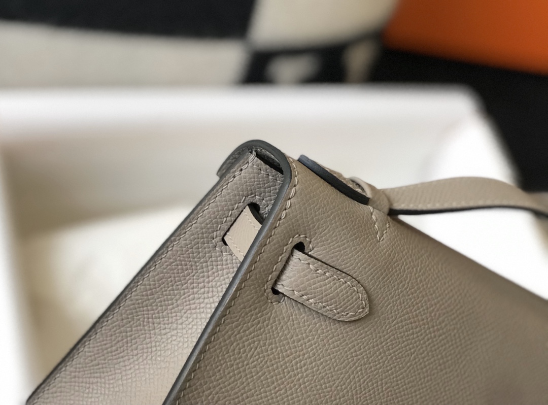 Picture [7]-Hermes Mini Kelly Pouchette🤩 Commonly known as kelly generation along with the most classic leather Epsom teacher master semi-hand-stitched imported all-steel hardware to give you a comparable to the counter quality🤩 real 22Cm asphalt gray 11110000 🤩-high imitation bags