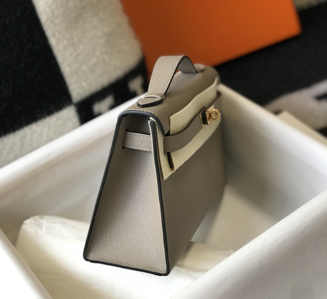 Picture [5]-Hermes Mini Kelly Pouchette🤩 Commonly known as kelly generation along with the most classic leather Epsom teacher master semi-hand-stitched imported all-steel hardware to give you a comparable to the counter quality🤩 real 22Cm asphalt gray 11110000 🤩-high imitation bags