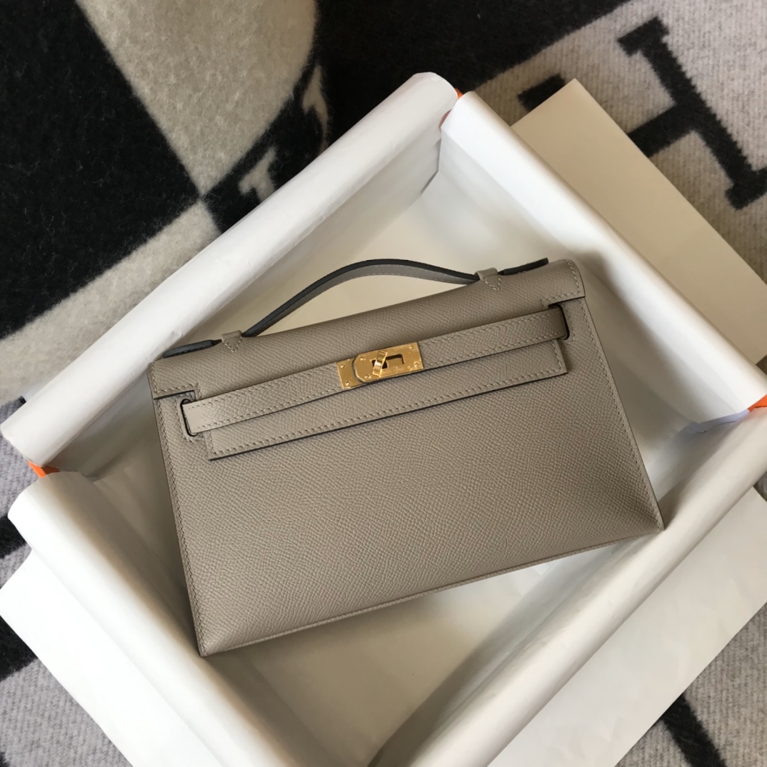 Picture [4]-Hermes Mini Kelly Pouchette🤩 Commonly known as kelly generation along with the most classic leather Epsom teacher master semi-hand-stitched imported all-steel hardware to give you a comparable to the counter quality🤩 real 22Cm asphalt gray 11110000 🤩-high imitation bags