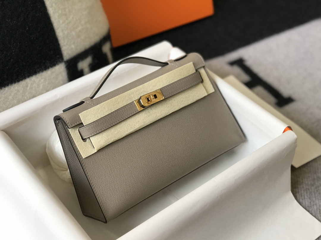 Picture [3]-Hermes Mini Kelly Pouchette🤩 Commonly known as kelly generation along with the most classic leather Epsom master semi-hand-stitched imported all-steel hardware to give you a comparable counter quality 🤩 real 22Cm asphalt gray 11110000 🤩-high imitation bags