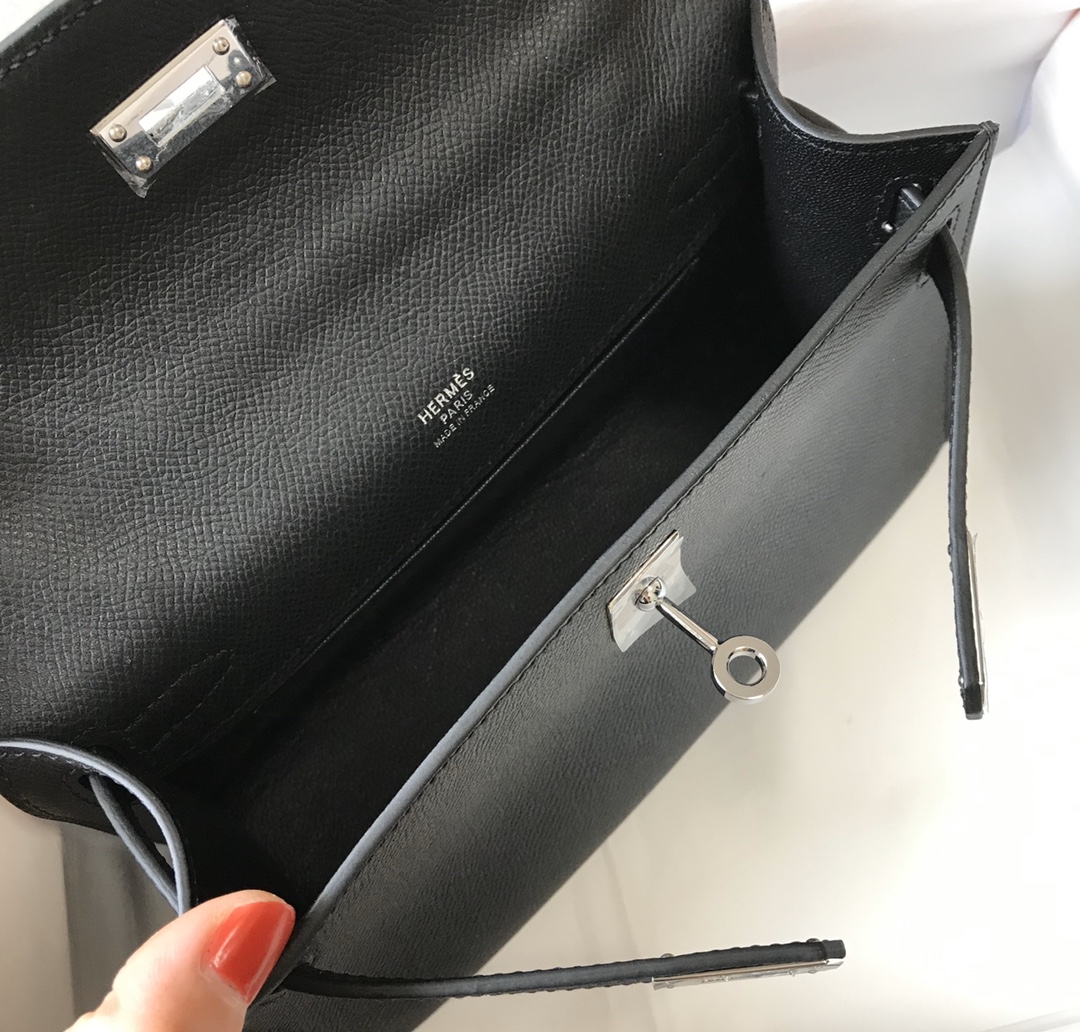 Picture [9]-Hermes Mini Kelly Pouchette🤩 Commonly known as kelly generation along with the most classic leather Epsom master semi-hand-stitched imported all-steel hardware to give you a comparable counter quality 🤩 real 22Cm black silver 11110000 🤩-high imitation bags