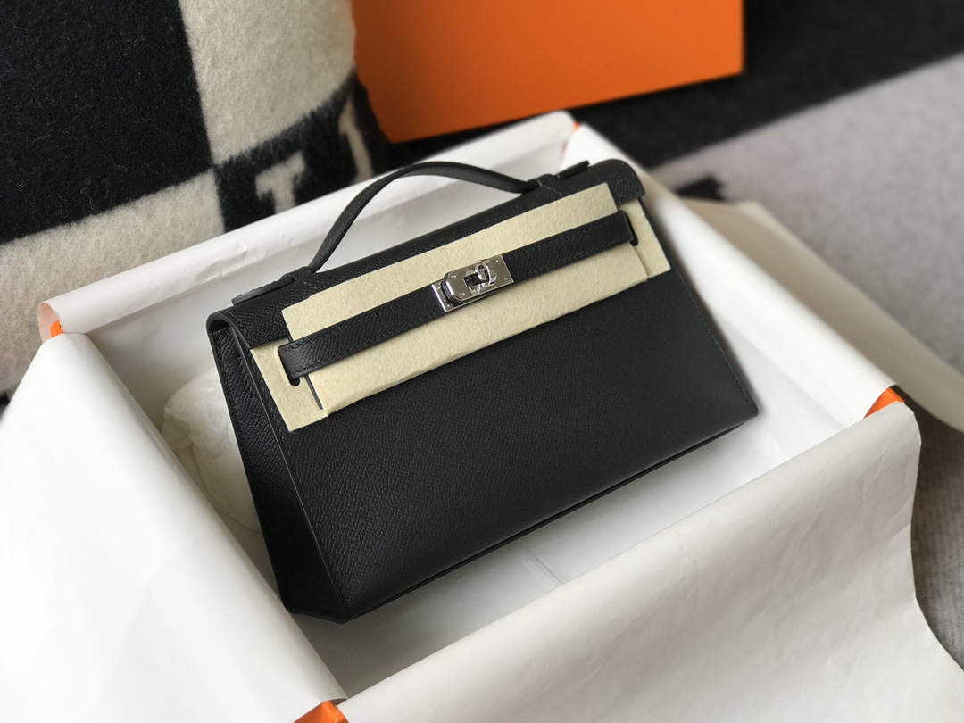 Picture [2]-Hermes Mini Kelly Pouchette🤩 Commonly known as kelly generation along with the most classic leather Epsom master semi-hand-stitched Imported all-steel hardware to give you a comparable to the counter quality🤩 real 22Cm black silver 11110000 🤩-high imitation bags