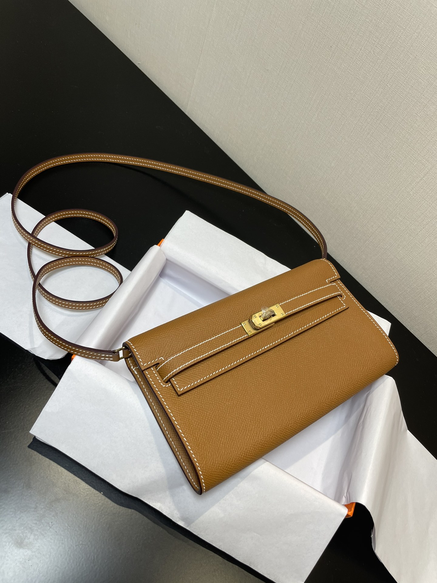 Picture [8]-Kelly woc Gold Brown Gold Buckle Imported Epsom-High Fake Bags