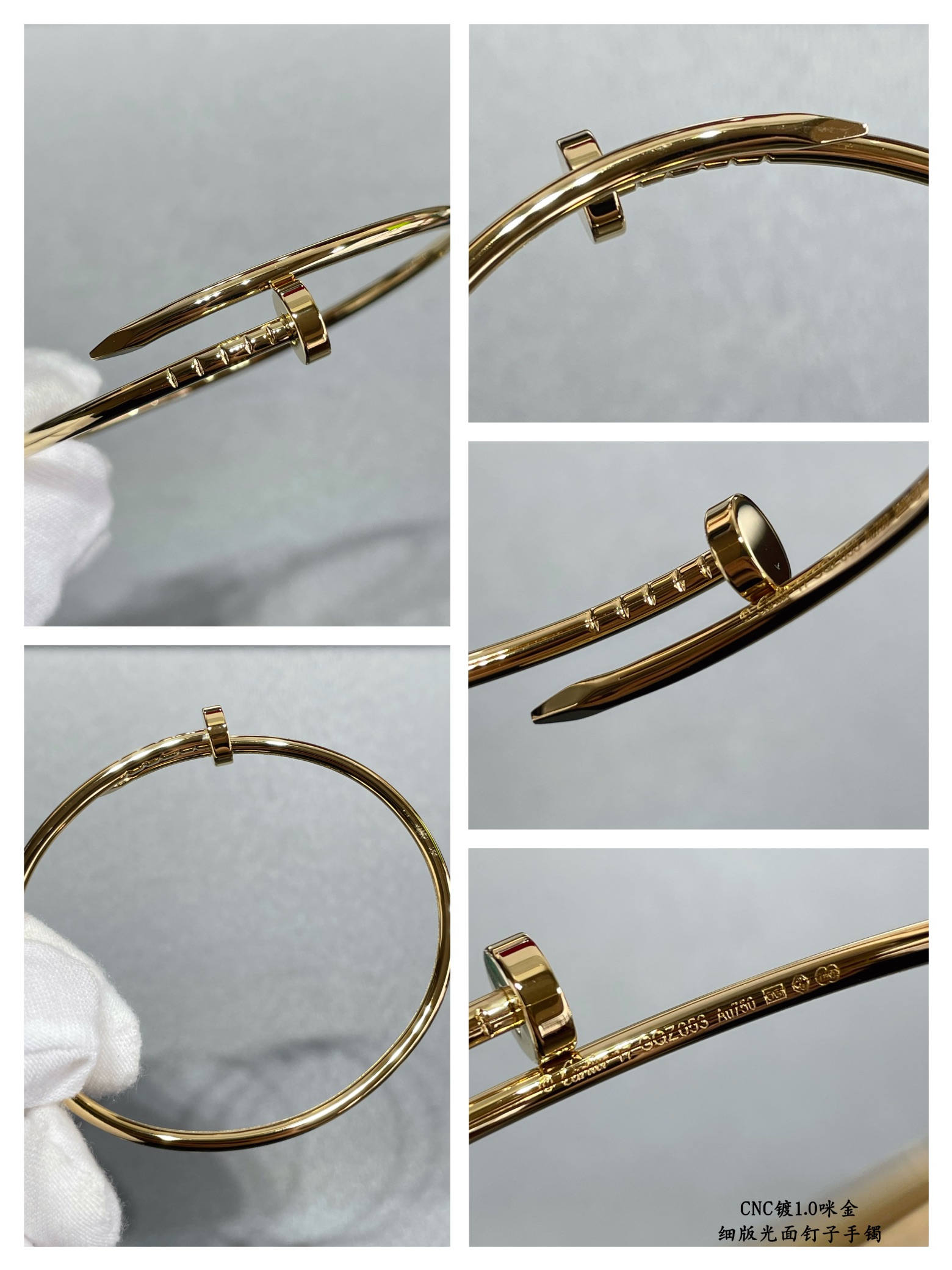 Picture [8]-p290 V gold plated mimic gold Size: 16.17 CNC pairs of version Cartier fine version of glossy hollow tube studded bracelet three color Qi - high imitation bags