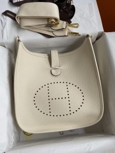 Evelyn Evelyn 28cm Imported TC Leather Cream White Gold Buckle Waxed Line-High Faux Bag