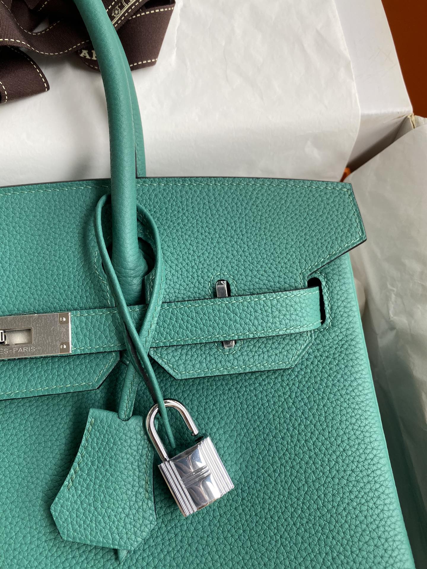 图片[3]-手缝👉Birkin 30cm 进口Togo皮 孔雀蓝 银扣-高仿包包