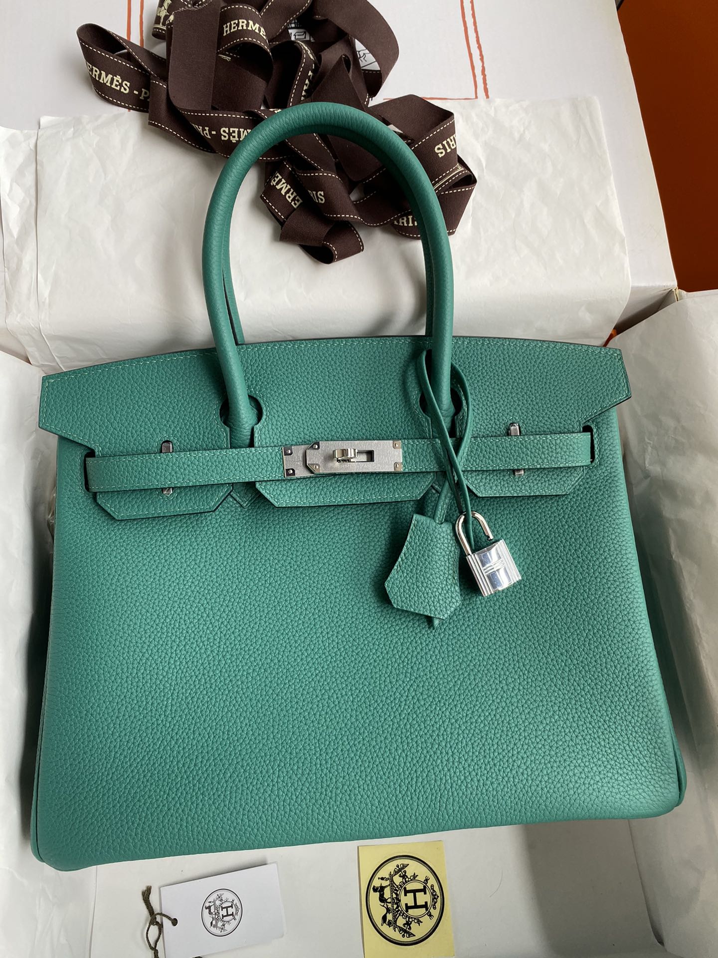 手缝👉Birkin 30cm 进口Togo皮 孔雀蓝 银扣-高仿包包