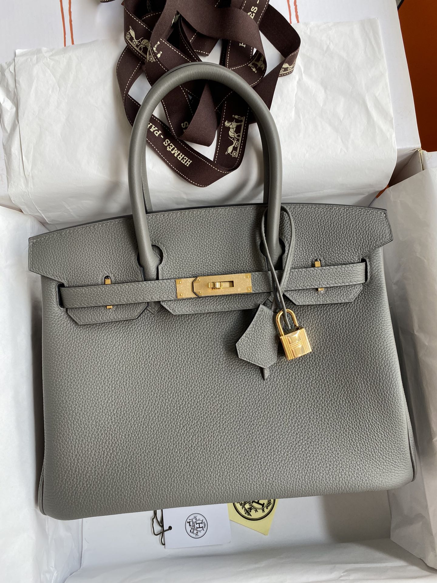 手缝👉Birkin 30cm 进口Togo皮 积雨云灰 金扣-高仿包包