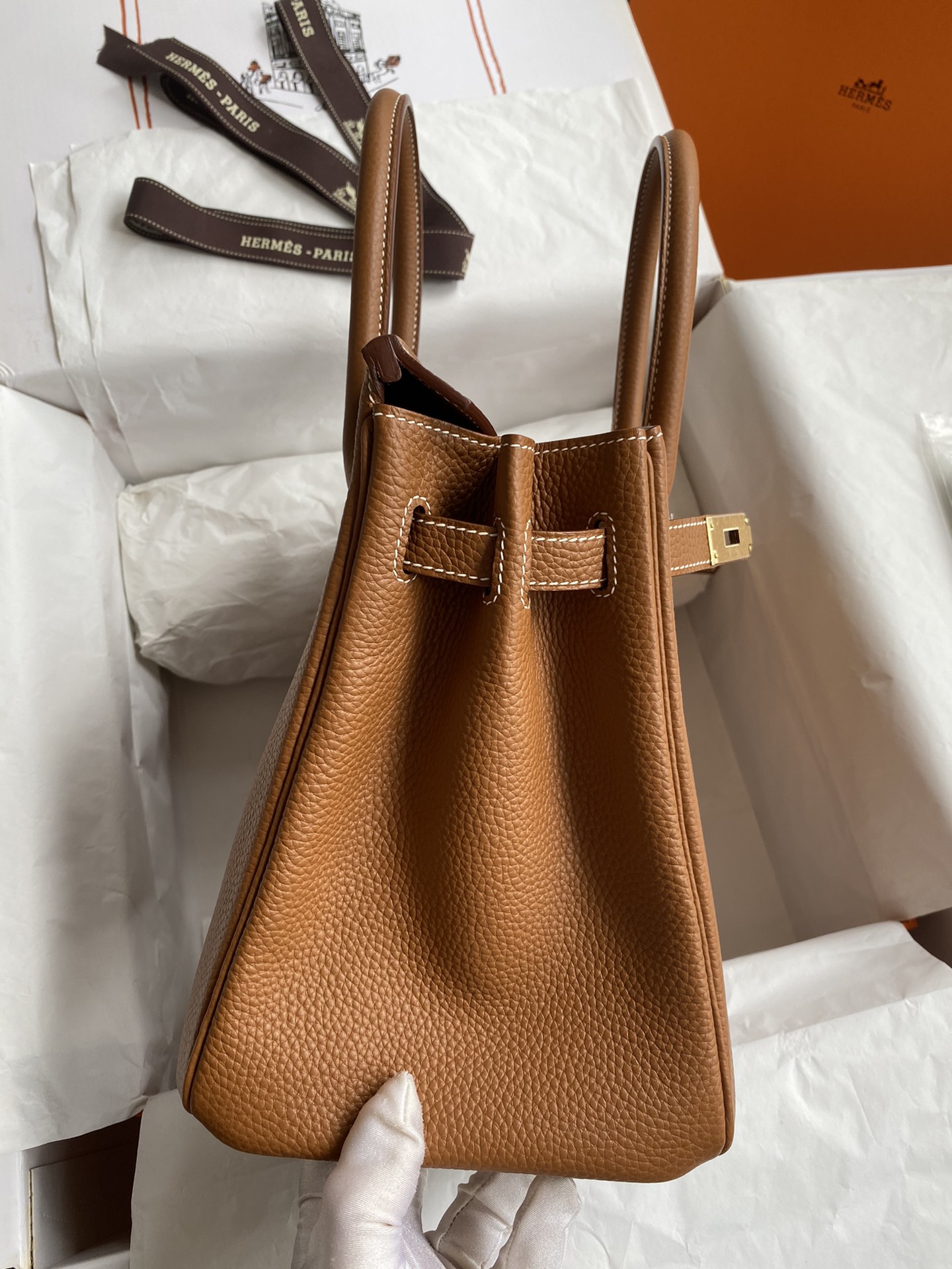 Picture [5]-Hand-stitched 👉Birkin 30cm Imported Togo Leather Gold Brown Gold Buckle-High Fake Bags